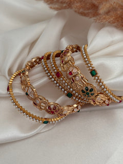 Ruby Green Elephant Bangle Set