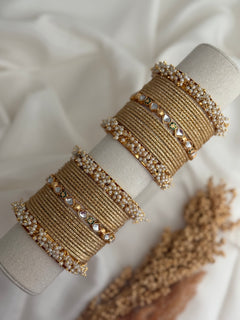 Pearl x Kundan Gold bangles set