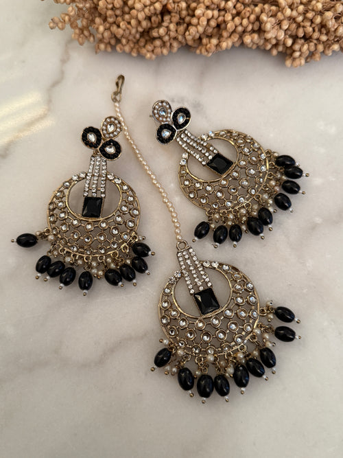 Gold Chandbali Polki Tikka Set