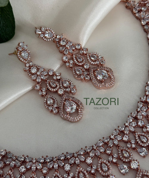 Rose gold American Diamond Necklace Set