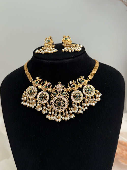 Pink American Diamond Necklace Set