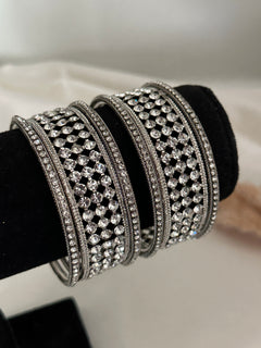 Silver Kundan Bangle Set