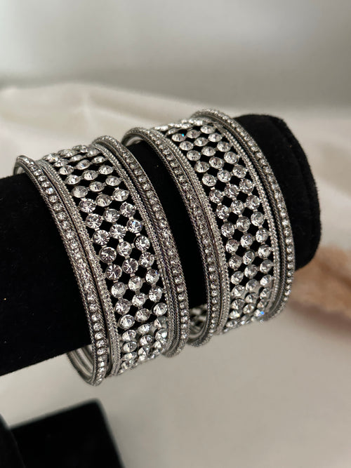 Silver Kundan Bangle Set