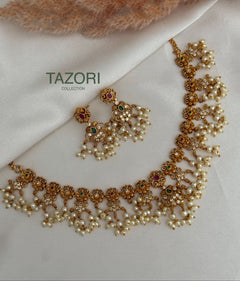 Ruby Pink and Green Gold Choker Set