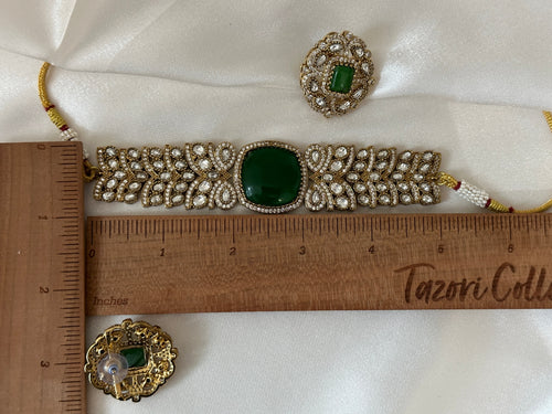 Green monalisa stone victorian Choker Set