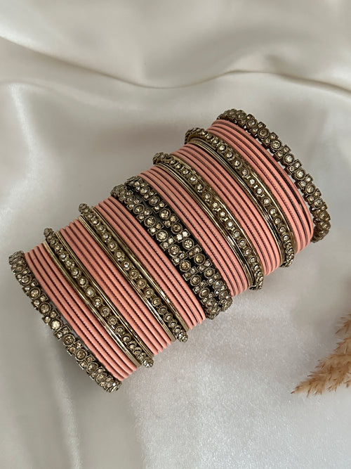 Antique Gold stone Bangle Set