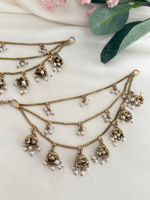 Antique gold pearl Ear Chains