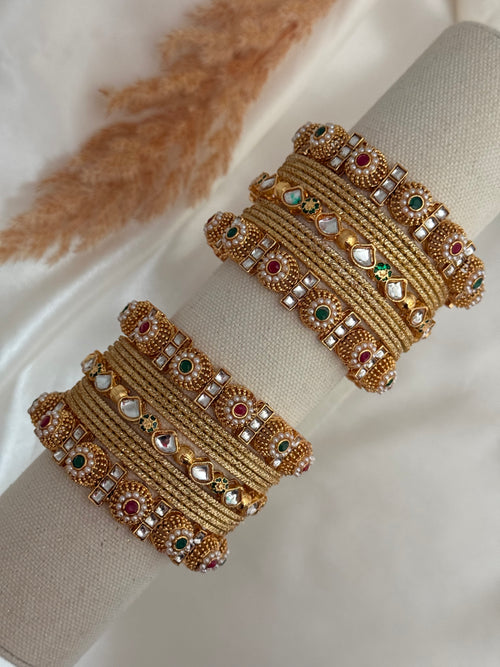 Ruby green Kundan Bangles