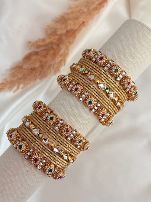 Ruby green Kundan Bangles