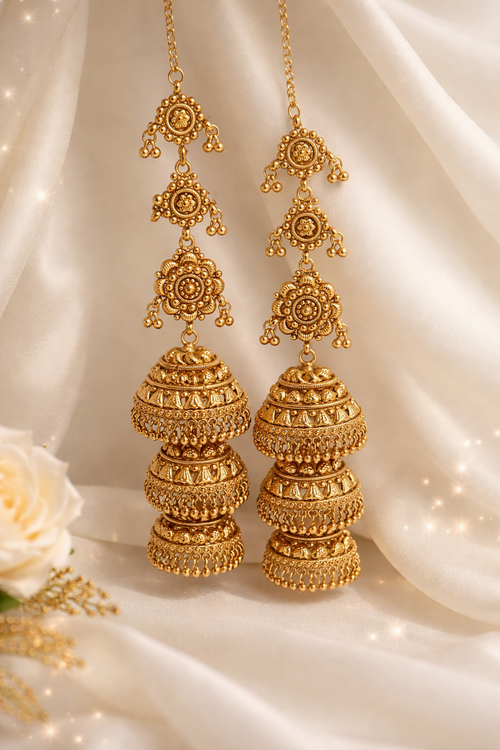Gold triple jhumki Earrings