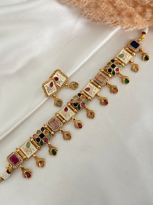 Multicolour Polki Choker Set