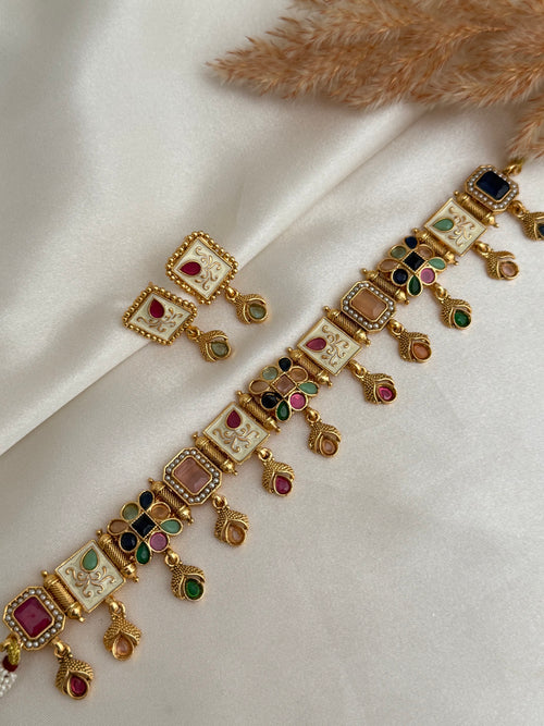 Multicolour Polki Choker Set