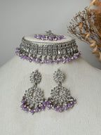 Lavender Silver Polki Choker Set