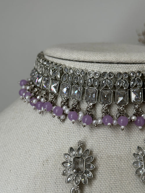 Lavender Silver Polki Choker Set