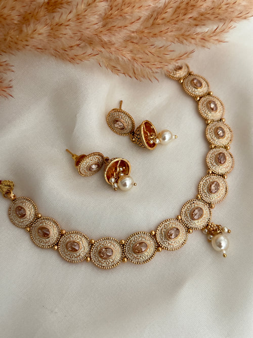 Gold Pearl Polki Necklace Set