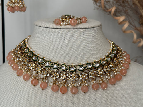 Peach Kundan Necklace Set