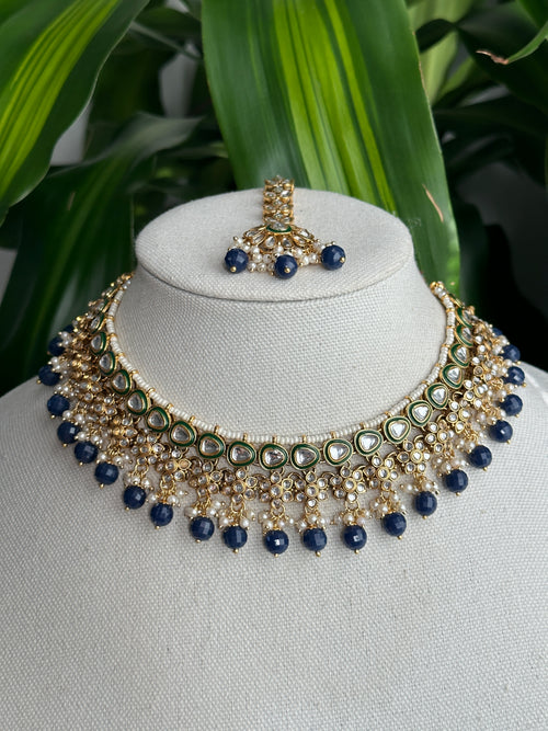 Navy Blue Kundan Necklace Set