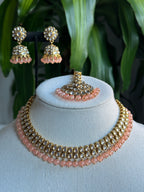 Peach Sleek Kundan Necklace Set