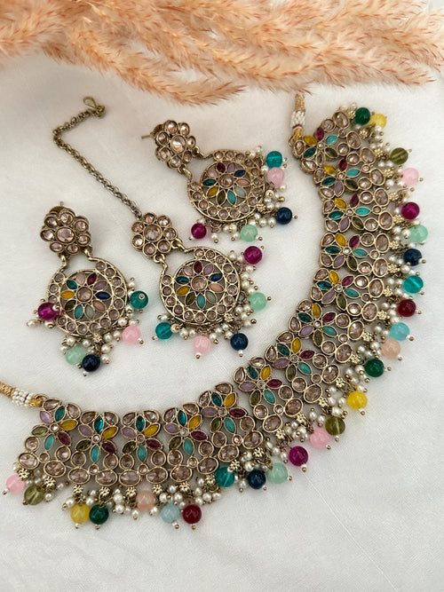 Multi-Colour Polki Necklace Set