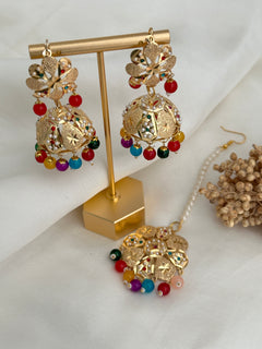 Multi-Colour Jadau Jhumka Tikka Set