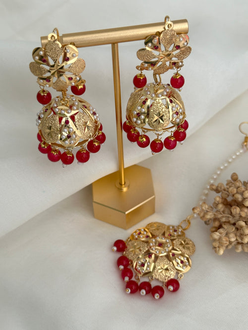 Ruby Jadau Jhumka Tikka Set