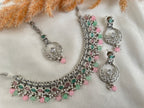 Pink Mint Silver Polki Necklace Set