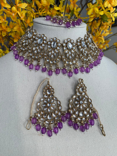 Lavender Kundan Choker Set