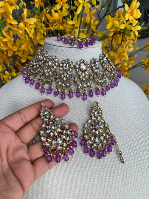 Lavender Kundan Choker Set