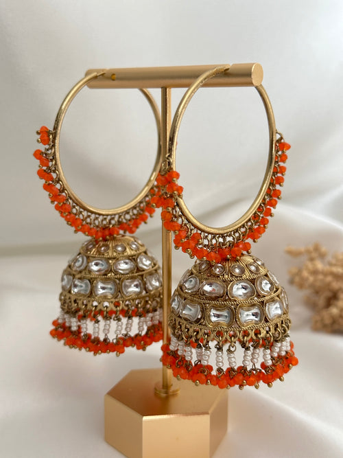 Orange Kundan Bali Jhumka