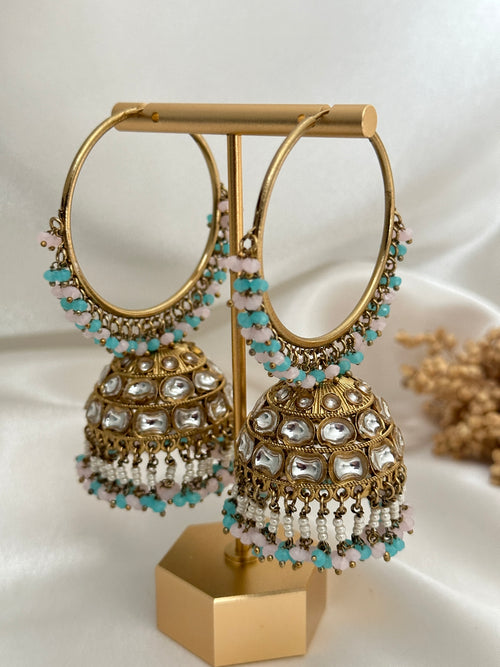 Pink & Blue Kundan Bali Jhumka