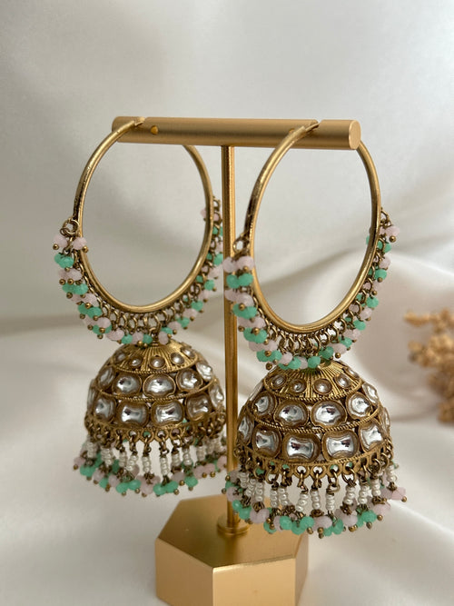 Pink & Mint Kundan Bali Jhumka