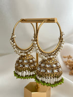 Green & Pearl Kundan Bali Jhumka