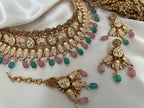 Pink & Mint Bridal Gold Necklace Set