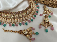 Pink & Mint Bridal Gold Necklace Set
