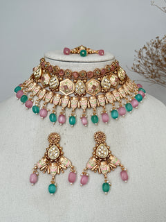 Pink & Mint Bridal Gold Necklace Set