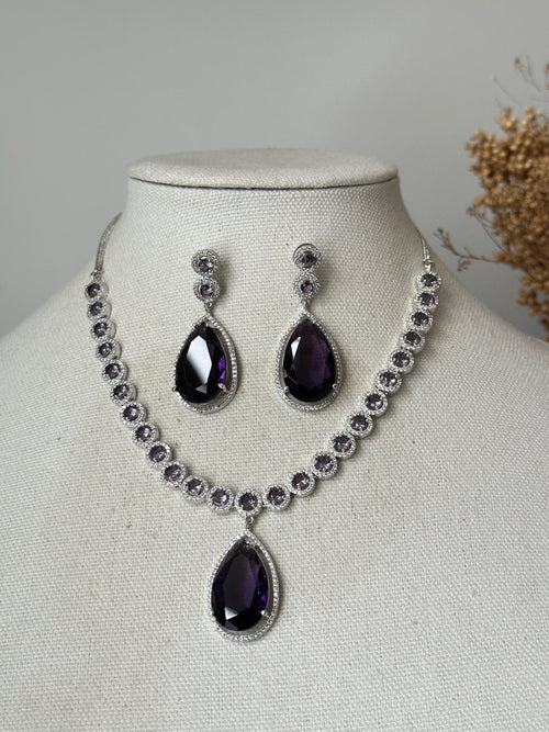 Purple American Diamond Necklace Set