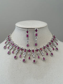 Ruby Pink American Diamond Necklace Set