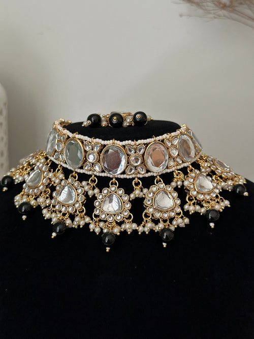 Black Uncut Kundan Choker Set