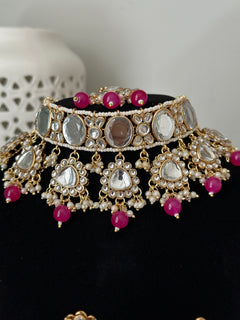 Hot Pink Uncut Kundan Choker Set