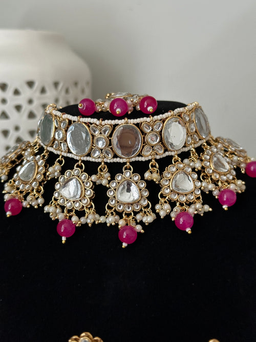 Hot Pink Uncut Kundan Choker Set