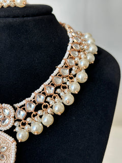 Rose Gold Pearl Kundan Necklace Set