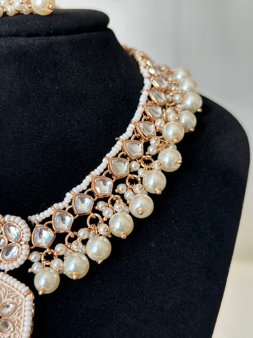 Rose Gold Pearl Kundan Necklace Set