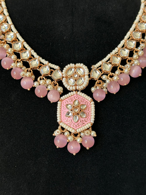 Rose Gold Pink Kundan Necklace Set