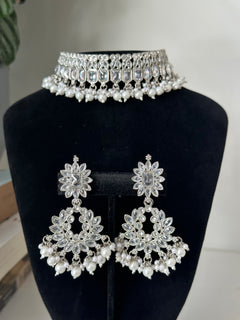 Pearl Silver Polki Choker Set