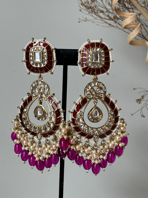 Purple Meena Kundan Earrings