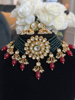 Red and Green Kundan Choker Set