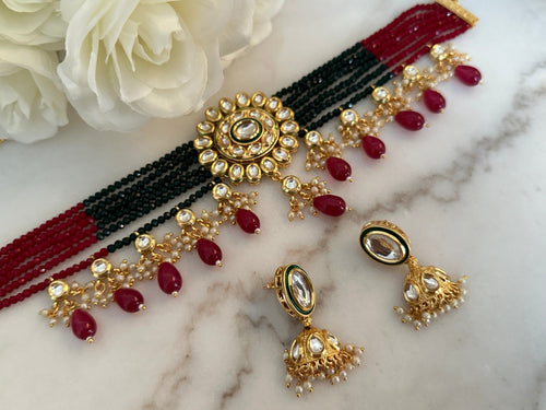 Red and Green Kundan Choker Set