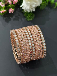 Pink Kundan and Mirror Bangle Set