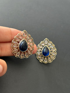 Blue Polki Studs