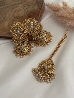 Gold imitation jhumka x Tikka Set
